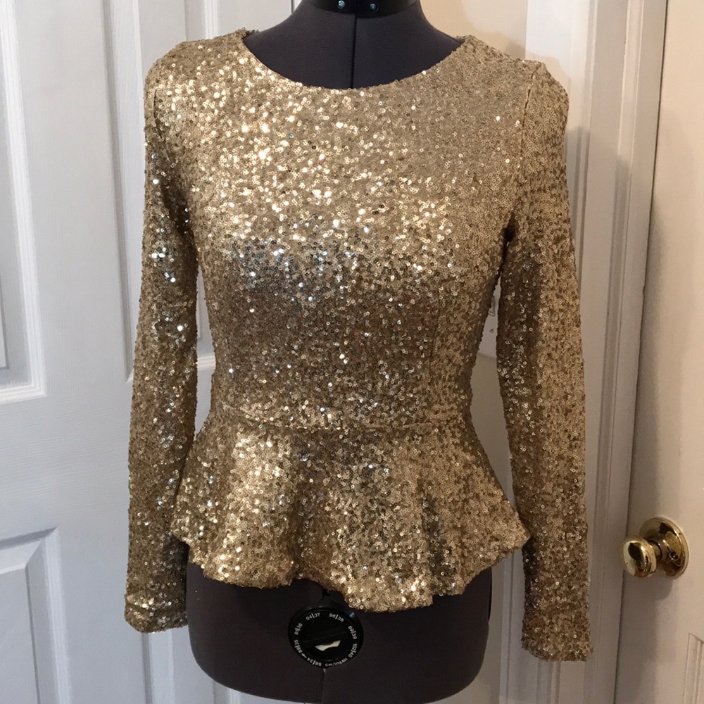 Gold sequin peplum top